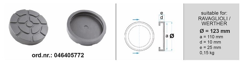 Podkładka gumowa, do ramion podnośnika, ilość: 1 шт., 123mmx110mmx25mm, typ: okrąg, do podnośnika (Producent): RAVAGLIOLI / WERTHER