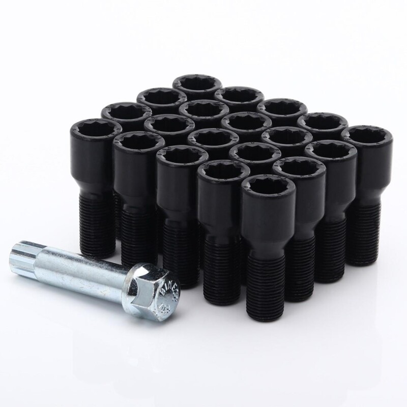 JR Bolts Black B1215H26BK-1 M12x1.5x26 Tuner Hex 20mm Conical 60° 20 pcs + Key