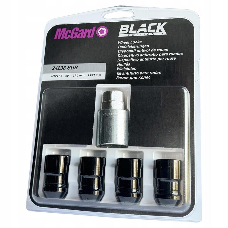 McGard Black Security Nuts M12x1.5 37 21mm Hex 60° (24238SUB)