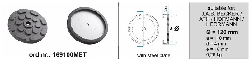 seib kummist, do õlad tõstuk, arv: 1 tk, 120mmx110mmx16mm, tüüp: ümmargune tõstukile (Producent): ATH / BECKER / HERRMANN / HOFMANN