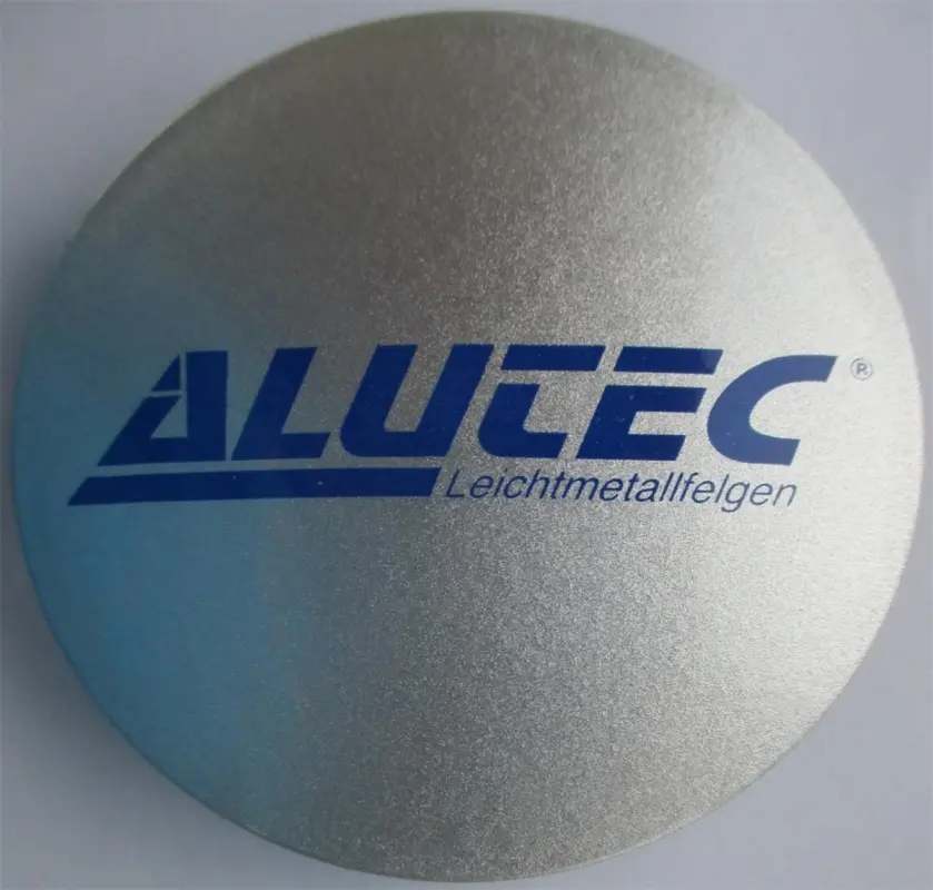 Alutec Wheel Cap 56mm Silver with Blue lettering N25 9N25ALUTEC