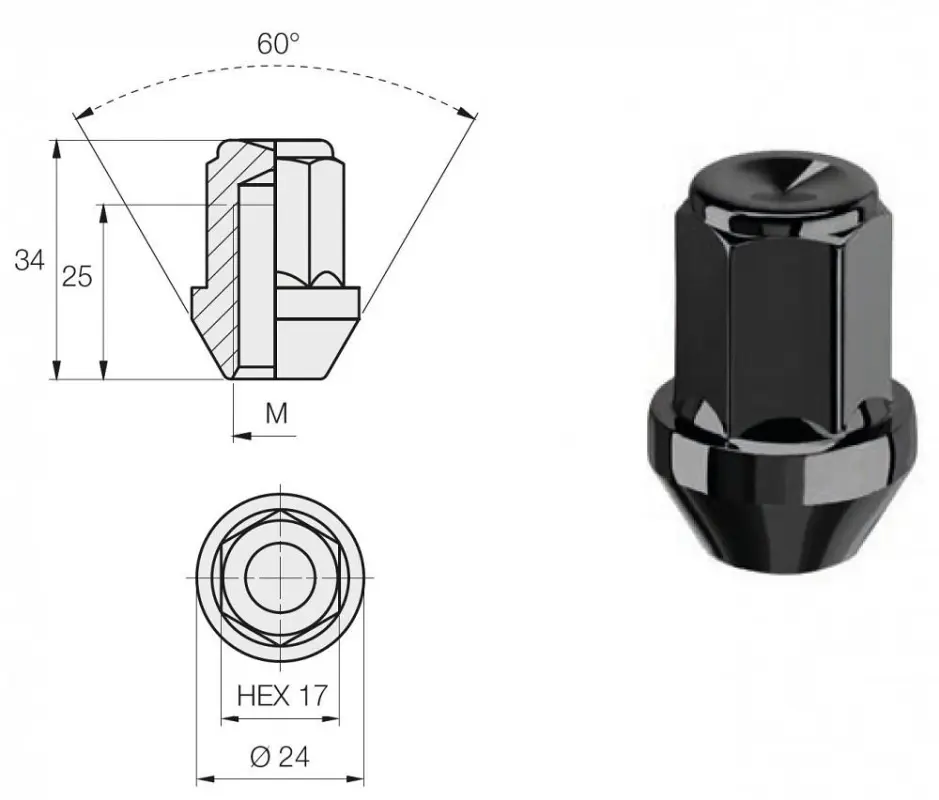 nut m12x1.50/34/17 (closed. p34. ch17) iso 8. black (special black)