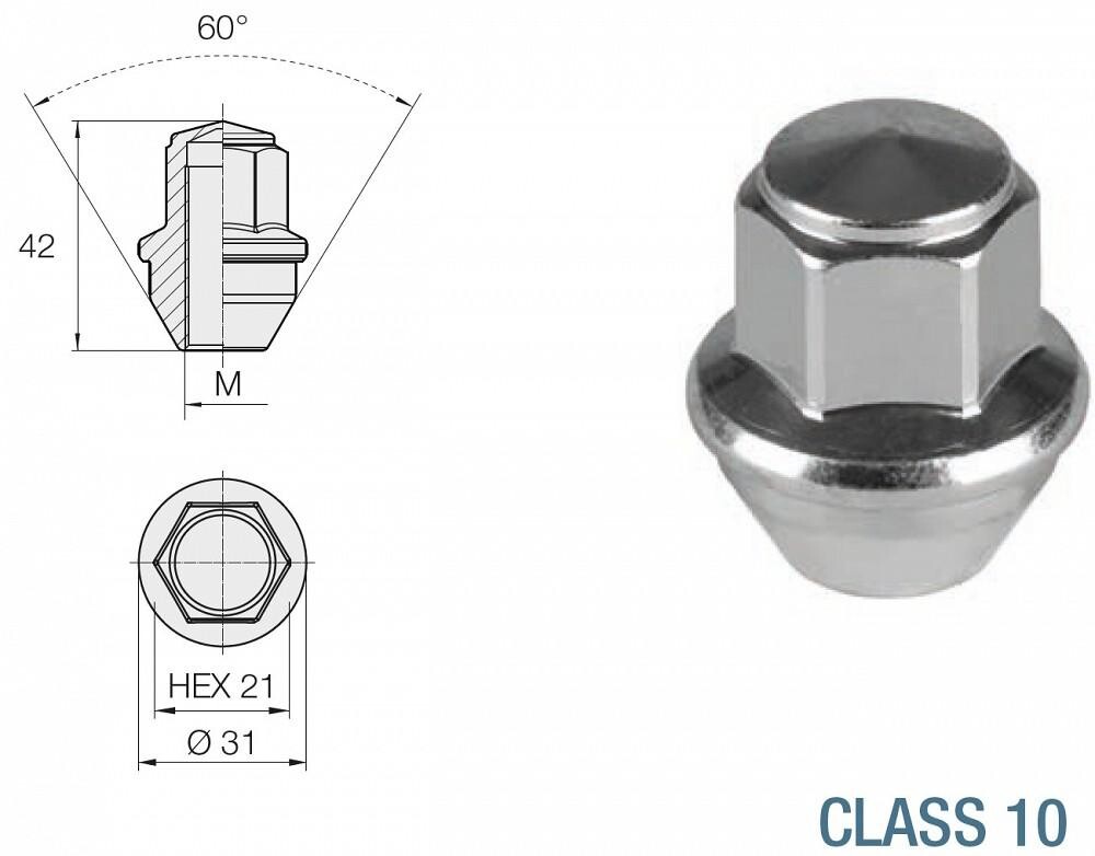 nut m14x1.50/42/21 (closed. p42. ch21) iso 10. zn. tesla / new transit oe-alternative