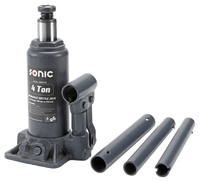 Bottle Jack, lifting capacity: 4000kg, minimum height lifting 180 mm, max height lifting: 350-390 mm, number pistons: 1, paint: black