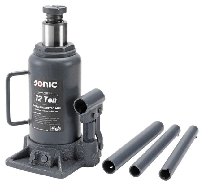 Bottle Jack, lifting capacity: 12000kg, minimum height lifting 215 mm, max height lifting: 400 mm, number pistons: 1, paint: black
