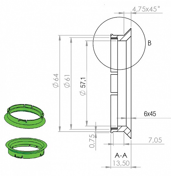 mounting ring 64.1-57.1 (r05) beige. 1pc