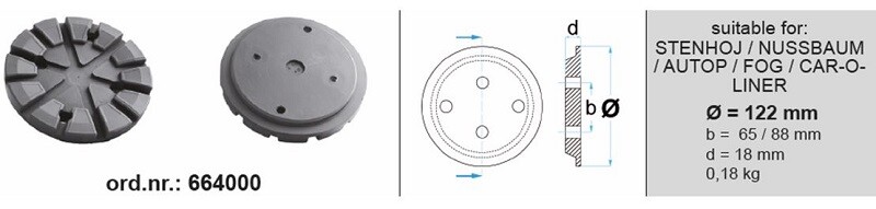 seib kummist, do õlad tõstuk, arv: 1 tk, 122mmx65,88mmx18mm, tüüp: ümmargune tõstukile (Producent): AUTOP / CAR-O-LINER / udu / NUSSBAUM / STENHOJ