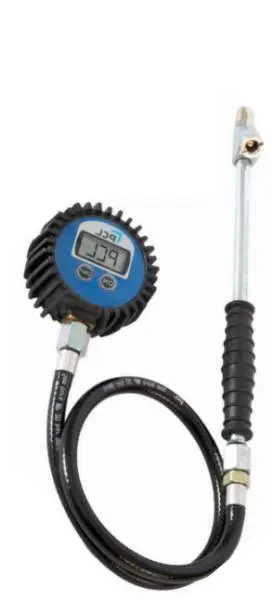 tyre pressure gauge, digi 0-12 bar, 2- end, with hose, with lighting. (pcl)