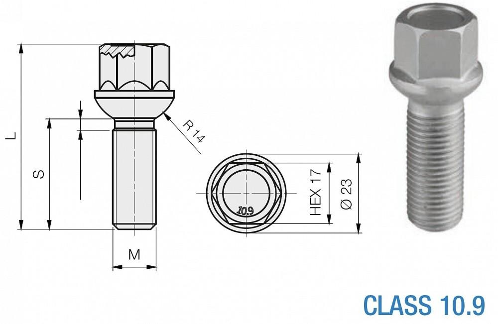 Болт pk14x1.50/45/17 (pk/r14. p64. ch17) iso 10.9. geomet