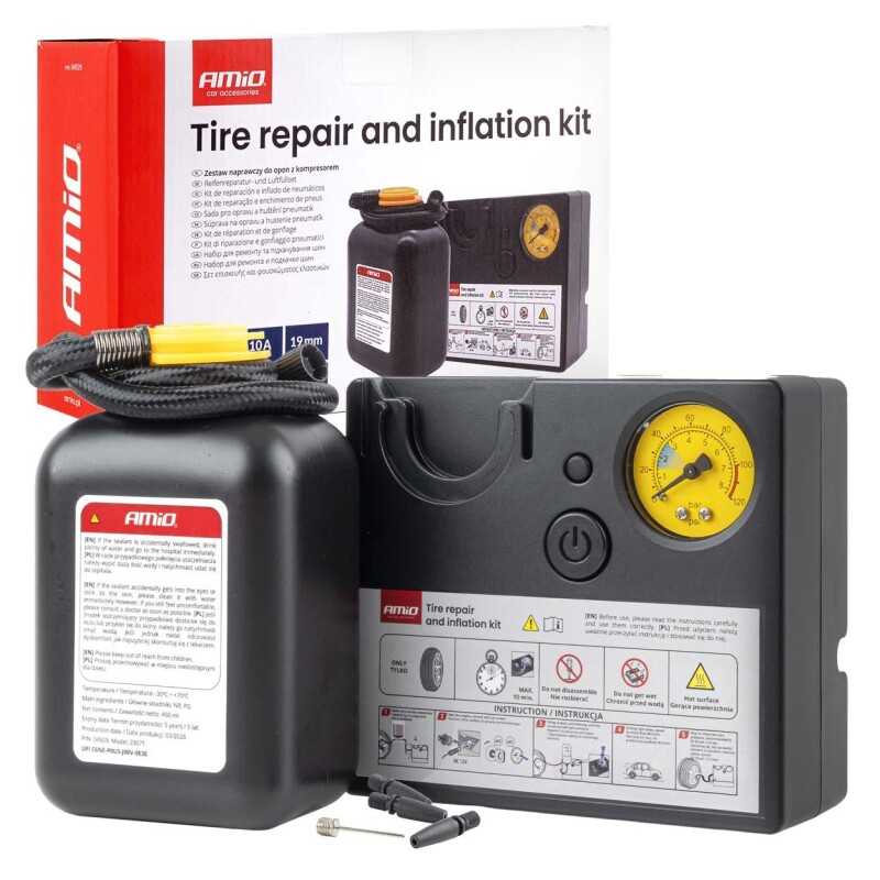 tire repair kit with compressor 19mm 12v amio