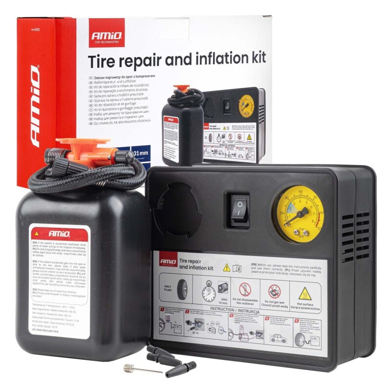 tire repair kit with compressor 31mm 12v amio