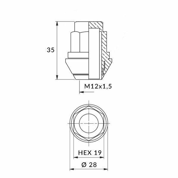 nut M12x1,50/35/19 closed Ford OE