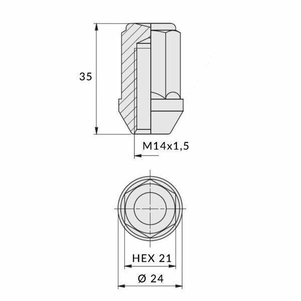 wheel nut 14x1,50/35/21 closed