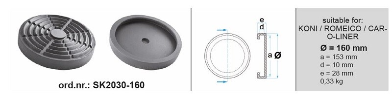 seib kummist, do õlad tõstuk, arv: 1 tk, 160mmx153mmx28mm, tüüp: ümmargune tõstukile (Producent): CAR-O-LINER / KONI / ROMEICO
