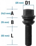 Болт pk14x1.50/53/19 (pk/r14. p83. ch19). черный. с конической шайбой