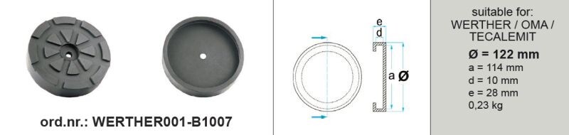 seib kummist, do õlad tõstuk, arv: 1 tk, 122mmx114mmx28mm, tüüp: ümmargune tõstukile (Producent): OMA / TECALEMIT / WERTHER